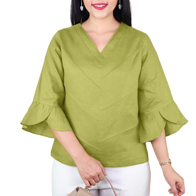 

ZANZEA Женская летняя блузка из хлопка свободного кроя с V-образным вырезом и рукавом 3/4 3XL