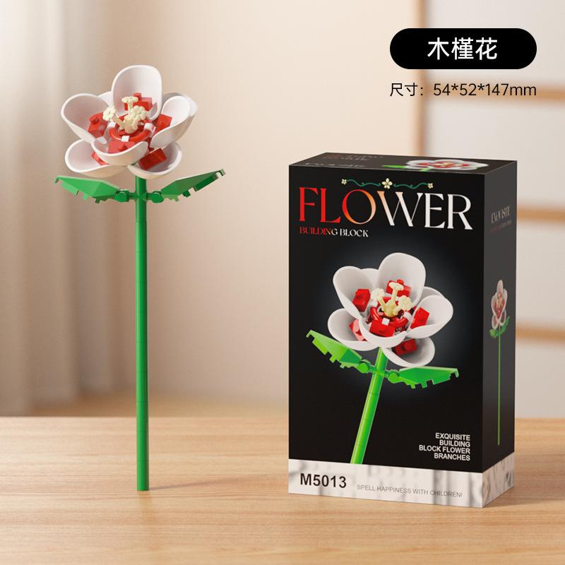 Lowers Bouquet Construction Blocks Set Lily Prickly Daisy Rose Hibiscus Flower Peony Sunflower Tulip Gardenia For Children