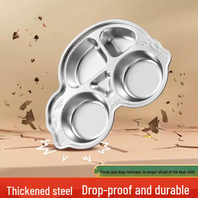 304 Stainless Steel Cartoon Divided Plate for Kids – Perfect for Kindergarten and School Canteens