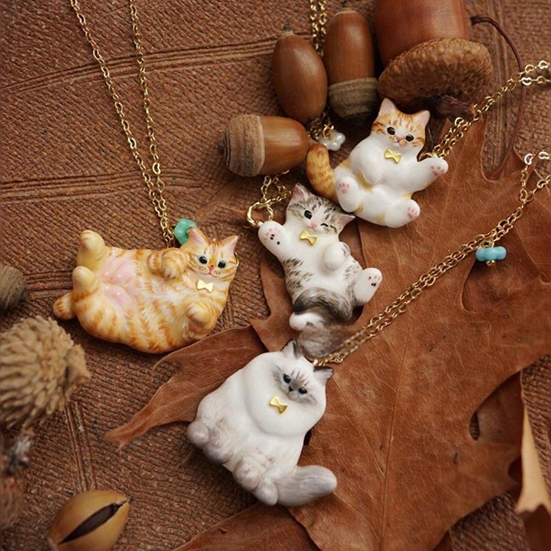 Vintage Cute Cartoon Cat Pendant Necklace For Women Retro  Jewelry Gifts