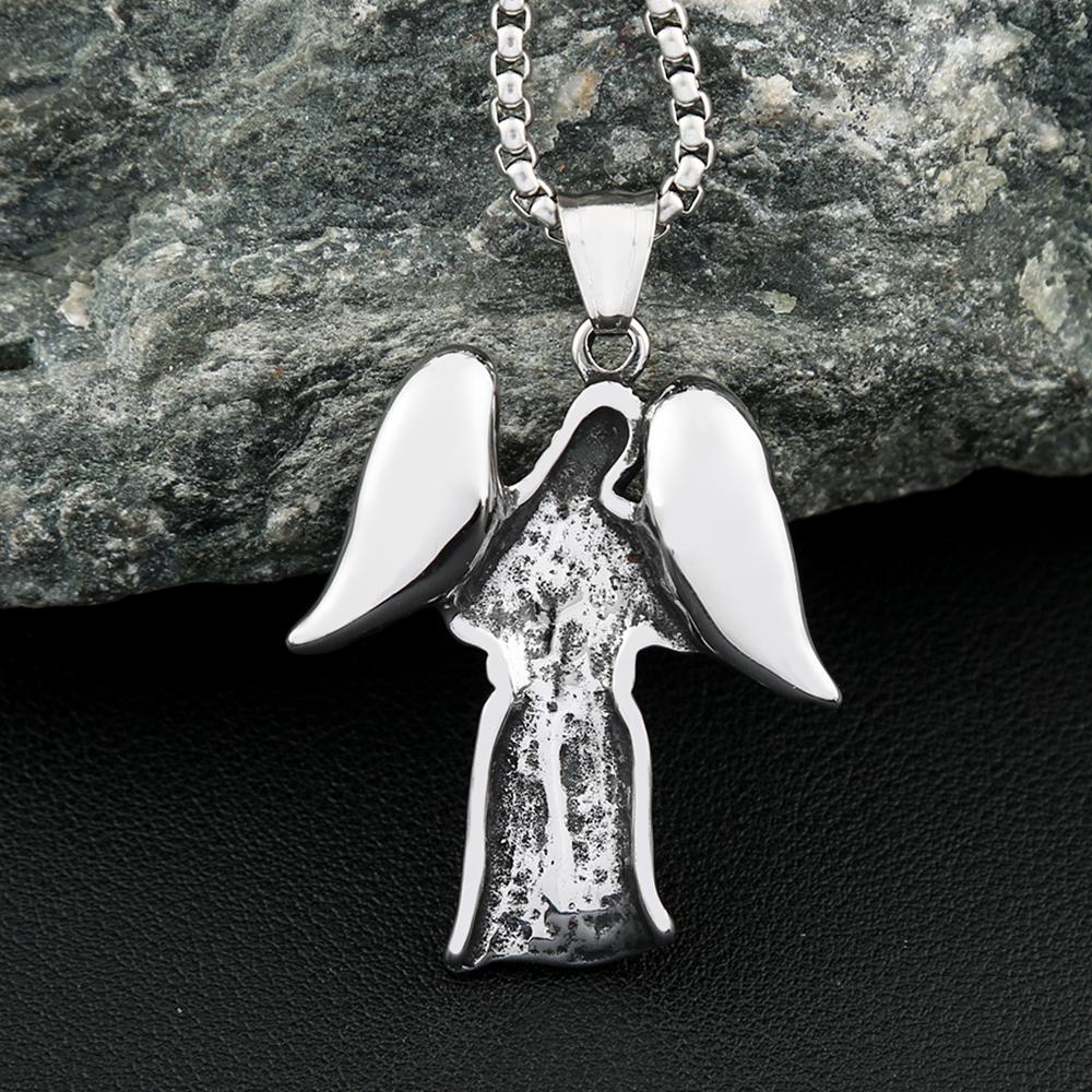 Vintage Trends Angel Wing Pendant Necklaces for Men Women 316L Stainless Steel Punk Fashion Lucky Jewelry Gifts Dropshipping