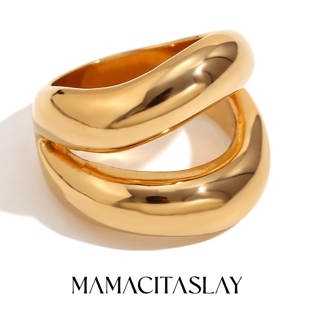 MamacitaSlay Modern Double Lips Rings 18K Gold Plated Silver Color Stainless Steel Ring Woman Daily Jewelry Finger Decoration