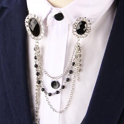 Fashion Metal Lapel Pin Men's Pins and Brooches Korean Multi-layer Tassel Chain Crystal Brooch Badge Jewelry for Men Accessories