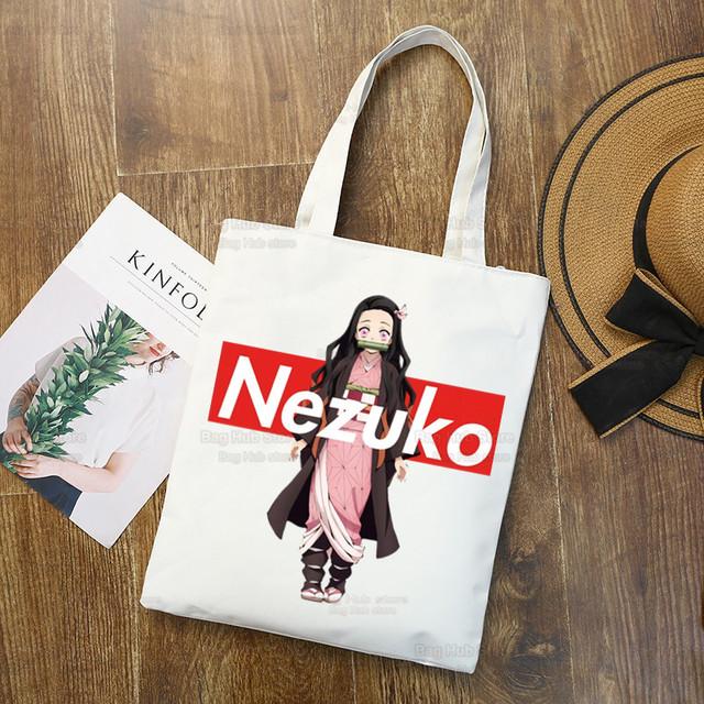 Geantă de pânză Tanjiro Nezuko Demon Slayer Harajuku Geantă de cumpărături Kimetsu No Yaiba Geantă de umăr originală pentru colegiu Utilizare zilnică