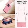 For iPhone 16 Pro Max Case Zipper Multi-Pocket Wallet Leather Phone Cover with Shoulder and Wrist Straps
