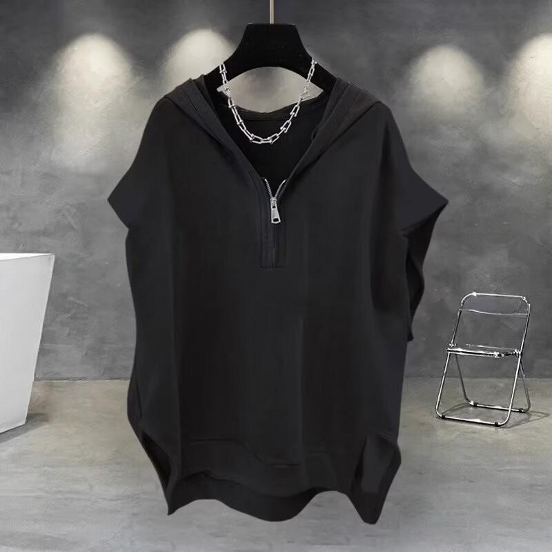 Men's Hong Kong Style Hooded Vest: Trendy Zipper Slit Design, Sleeveless, Loose, and Versatile Outerwear
