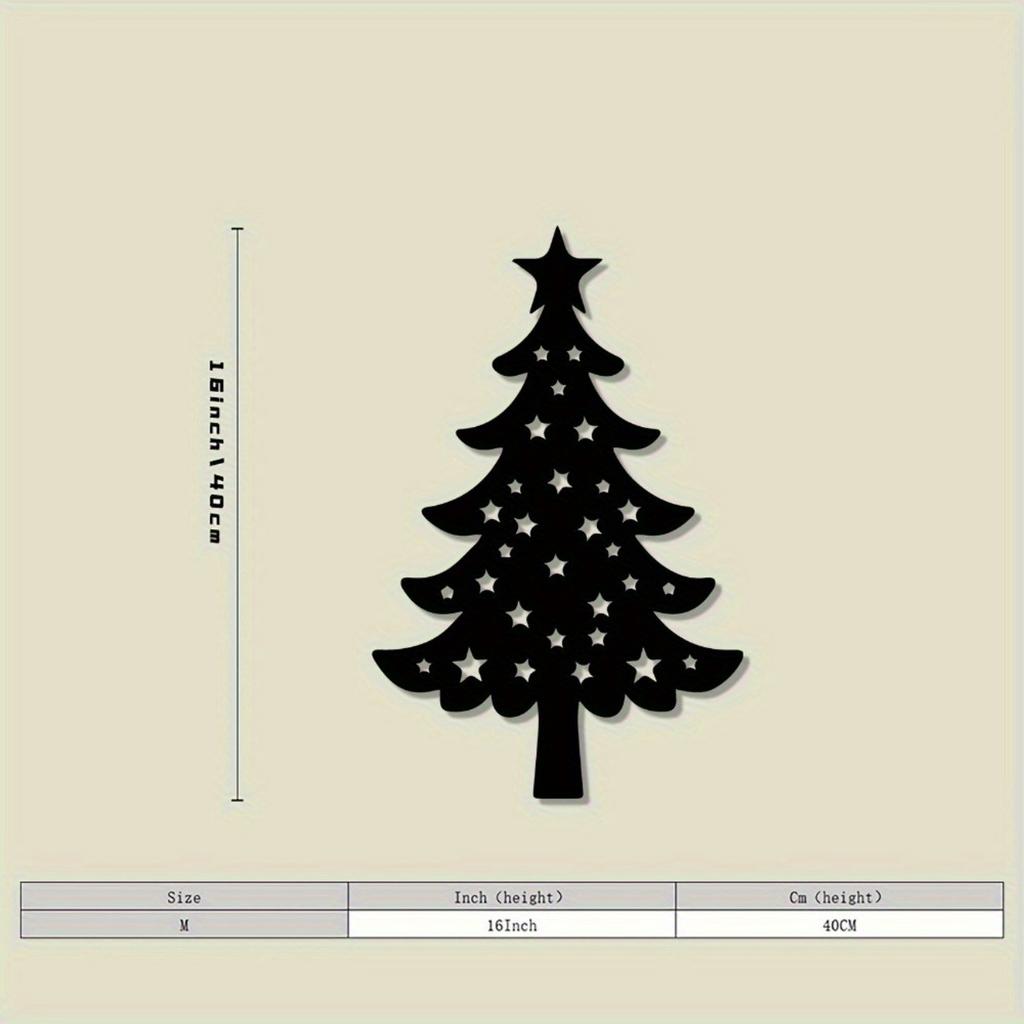 Rustic Black Metal Christmas Tree Wall Art 2D Flat Design Star Cutout Vintage Iron Outdoor Decor Yard Porch Holiday Gift