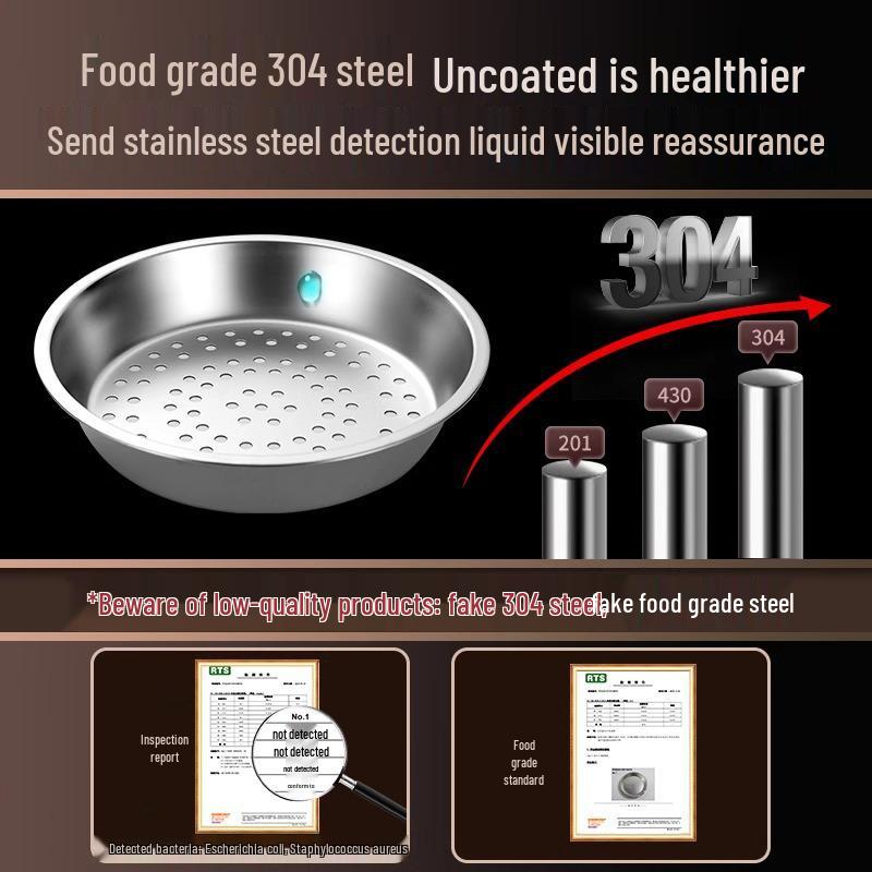 304 Stainless Steel Steamer Basket - Thick, High-Temperature Resistant Steaming Rack for Wok