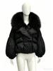 Winter New Natural Fox Big Fur Collar Bubble Sleeve Down Jacket Women's Short Thickened Warm Loose Coat