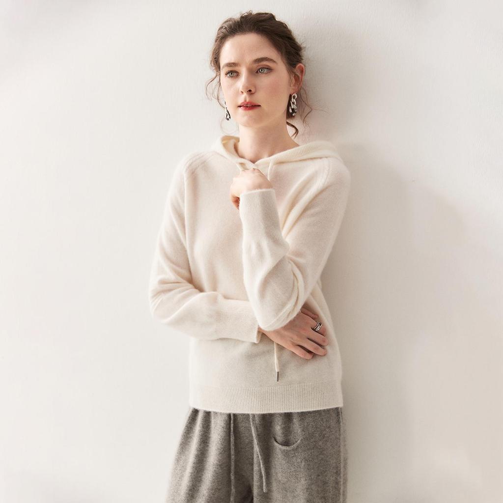 Autumn/Winter Women's Hooded Seamless Mountain Velvet Raglan Sweater Knitwear