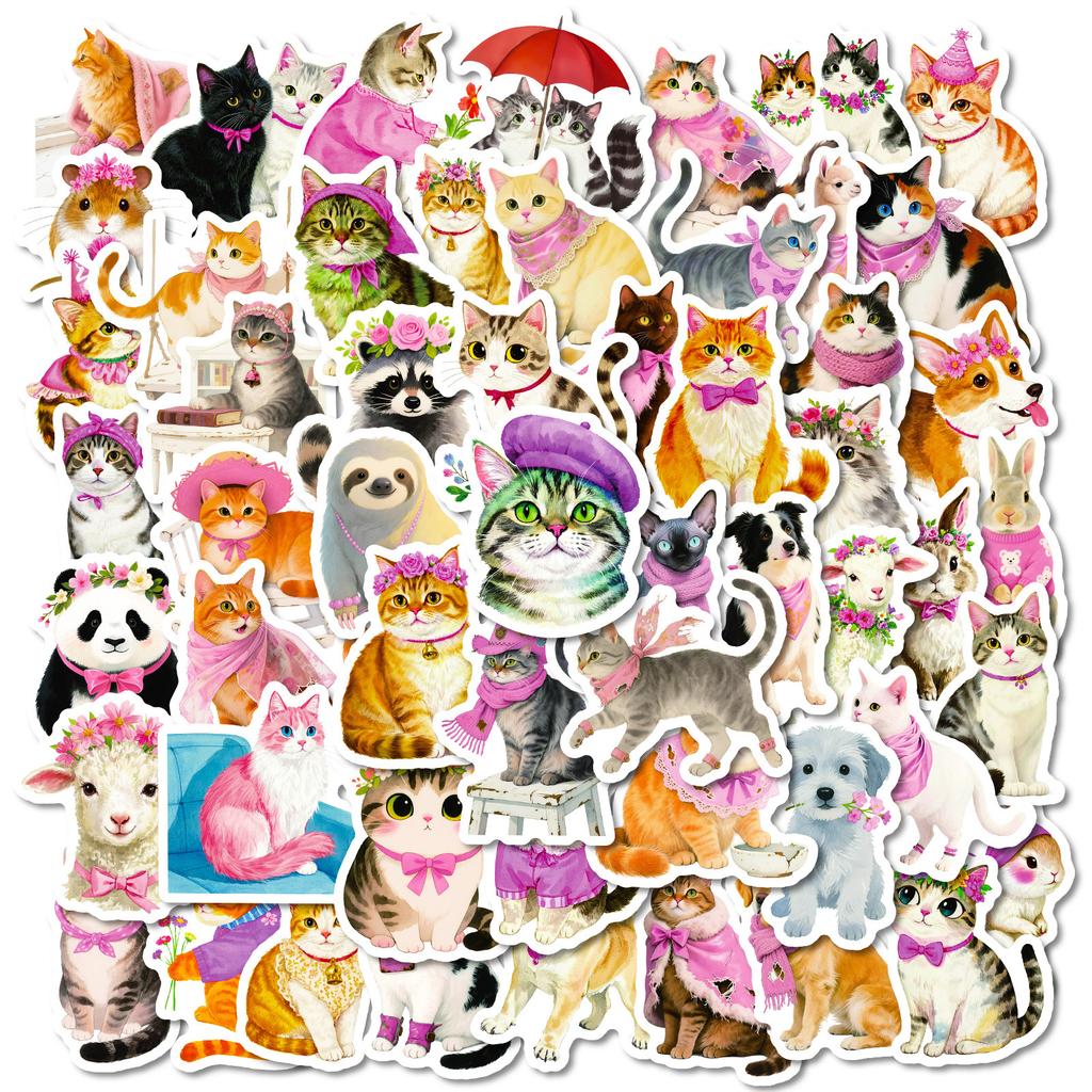 56 Cute Kitten Graffiti Stickers, Various Animal Suitcases, Handbooks, Notebooks, Decorative Stickers