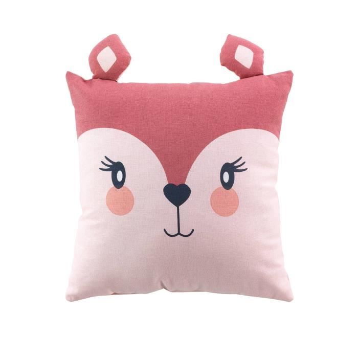 Coussin décoratif - Petite biche - 40 x 40 cm - Rose - Non déhoussable - Uni verso