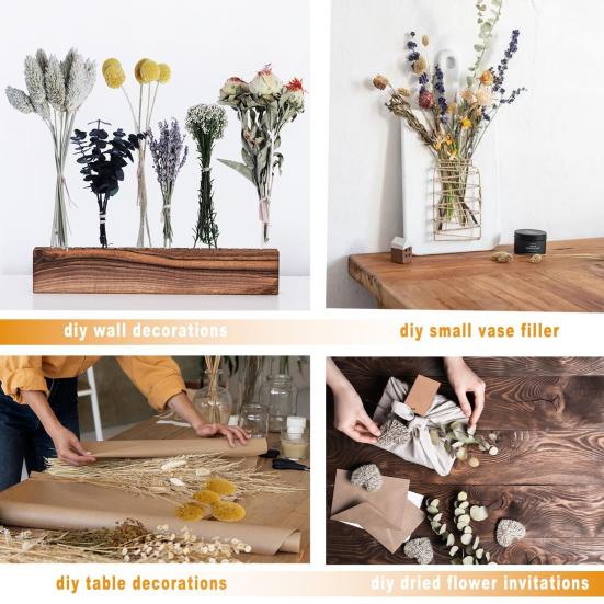 DIY Natural Dried Flower Set Eucalyptus Lavender Wheat Bunny Tails Billy Ball Flower Bouquet with Stems for DIY Crafts Home Wedding Vase Decor
