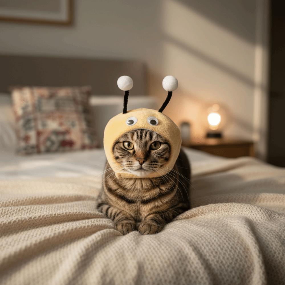 Funny Warm Cat Bee Headdress Adjustable Cartoon Pet Cosplay Hat with Active Eyes Dog Head Cover Winter