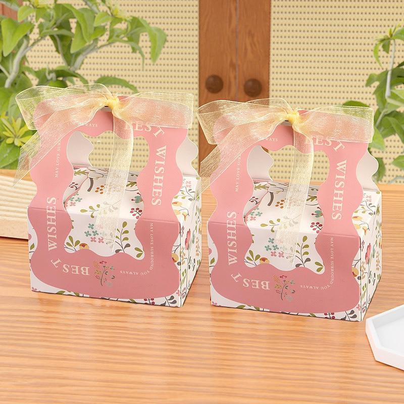 10Pcs Handheld Flower Valentine's Day Wedding Candy Biscuit Packaging Chocolate Baking Companion Gift Boxes With Ribbon