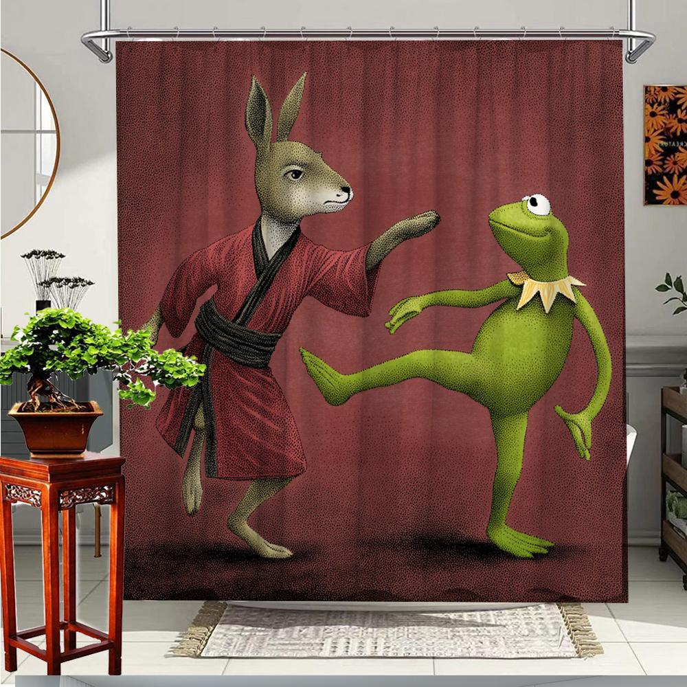 

1Pc Funny Rabbit And Frog Shower Curtain, Bath Decor For Home, Polyester Fabric, Stylish Animal Design, Ideal For Unique W60H190(CM)-1 Pcs