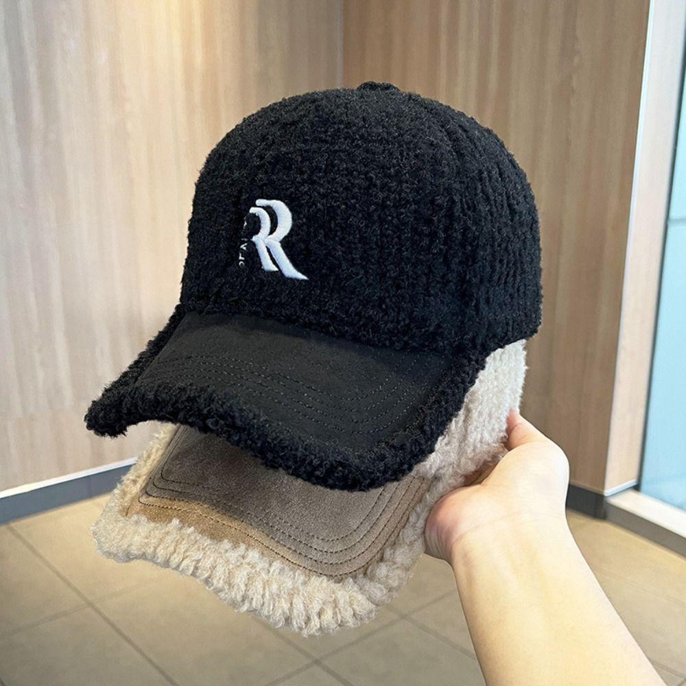 Letters Women's Hats Double R Snapback Caps Fashion Plush Peaked Cap  Winter