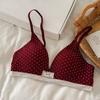 Plaid splicing polka dot thin triangular cup without steel ring to gather small breasts, double breasts, anti-sagging bra set