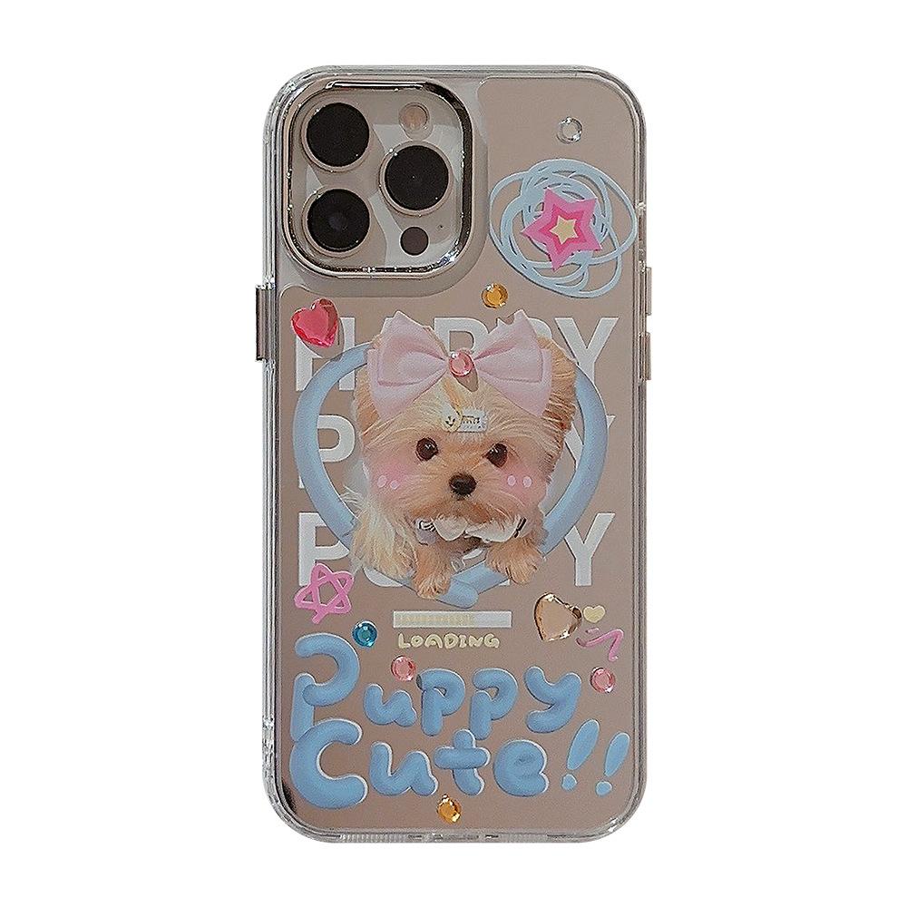 Dopamine Puppy 14promax IPhone Case Suitable for IPhone16 Cute 13 Makeup Mirror 15 Diamond