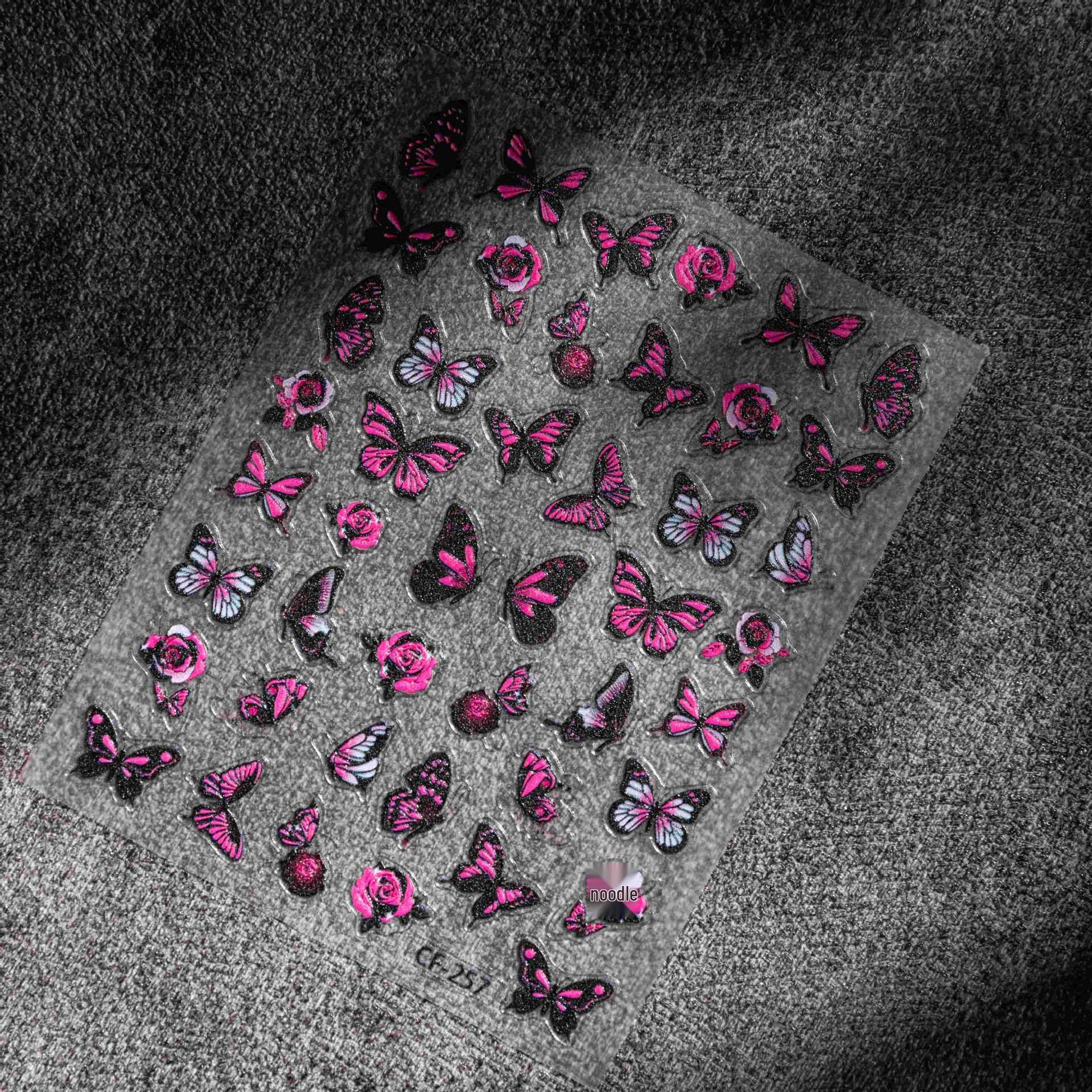 Cyansea Dark Rose & Butterfly Embossed Nail and Journal Stickers CF-257