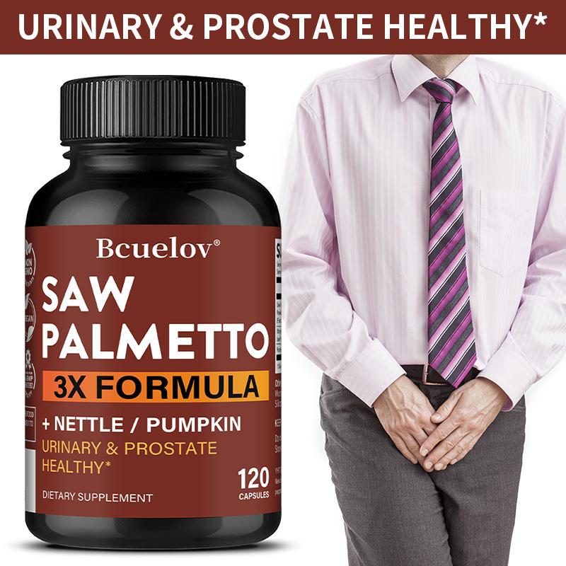 Saw Palmetto 3X Formula Capsules, 120 Vegan Capsules for Men Non GMO