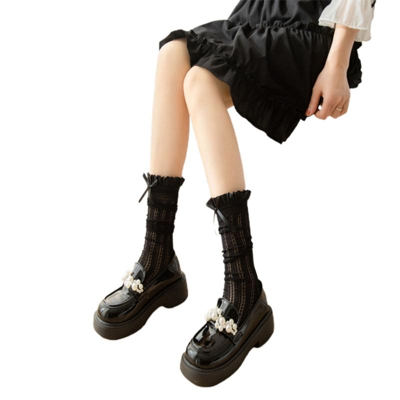 Womens Calf Socks, Sweet Girl Lace Ruffle Knee Socks Fashion Ladies Girl Princess Mesh Socks Japanese Stockings