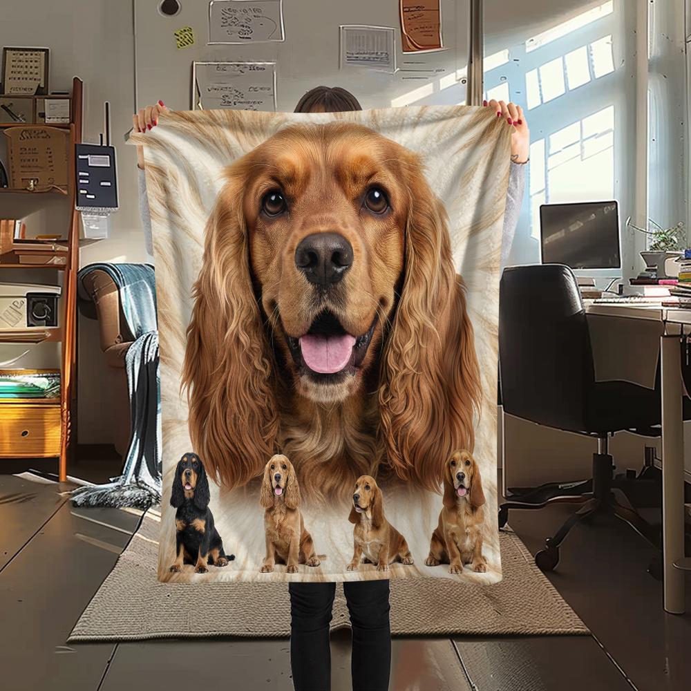 1Pc American Cocker Spaniel Print Flannel Blanket, High quality Comfortable for All Seasons, Home Decor, Warmth and Comfort, Perfect for Gifts
