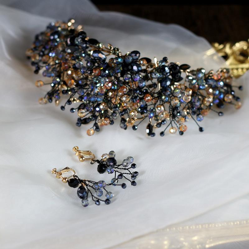 

European Style New Retro Black Luxury Elegant Bride Wedding Crown Headdress Crown Tiara Hair Accessories