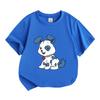 Kids Boys Girls Crew Neck Short Sleeve 100% Cotton T-Shirt, Cute Happy Blue Spotted Cartoon Puppy Print Casual Soft Comfortable Tee for Daily Wear Hol