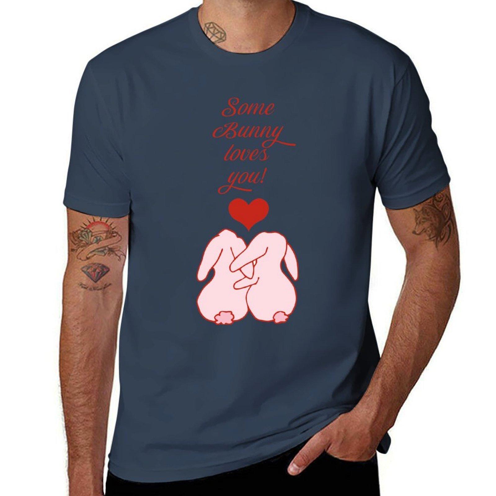 Some Bunny Loves You Valentines Day Damask Pattern With White Rabbits On Red Tshirt Water Resistant Casual Tshirt S