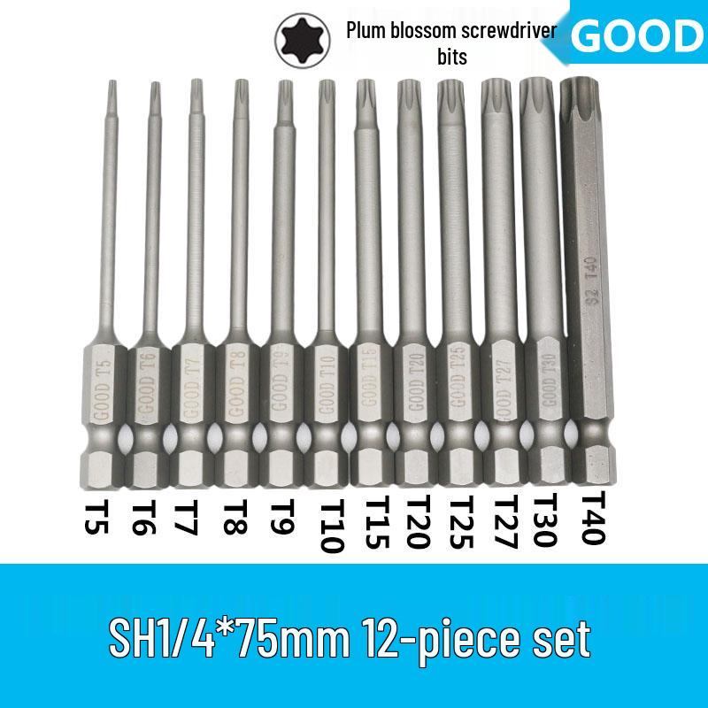 Premium Magnetic 1/4 Hex Star Screwdriver Bit Set - Sizes T5 to T40