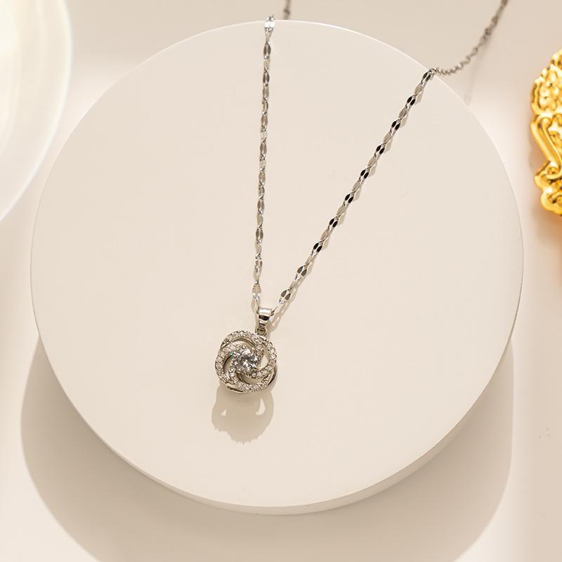 

Намисто Жіночий ланцюжок для ключиці Новий обертовий циркон із чотирма листочками, квітка, кулон, намисто, ювелірні вироби білий