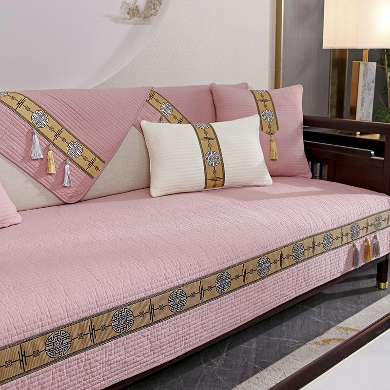 Solid Wood Sofa Cushion New Chinese High-grade Non-slip Cushion Pure Cotton Four Seasons General Simple Modern Sofa Cover Cover