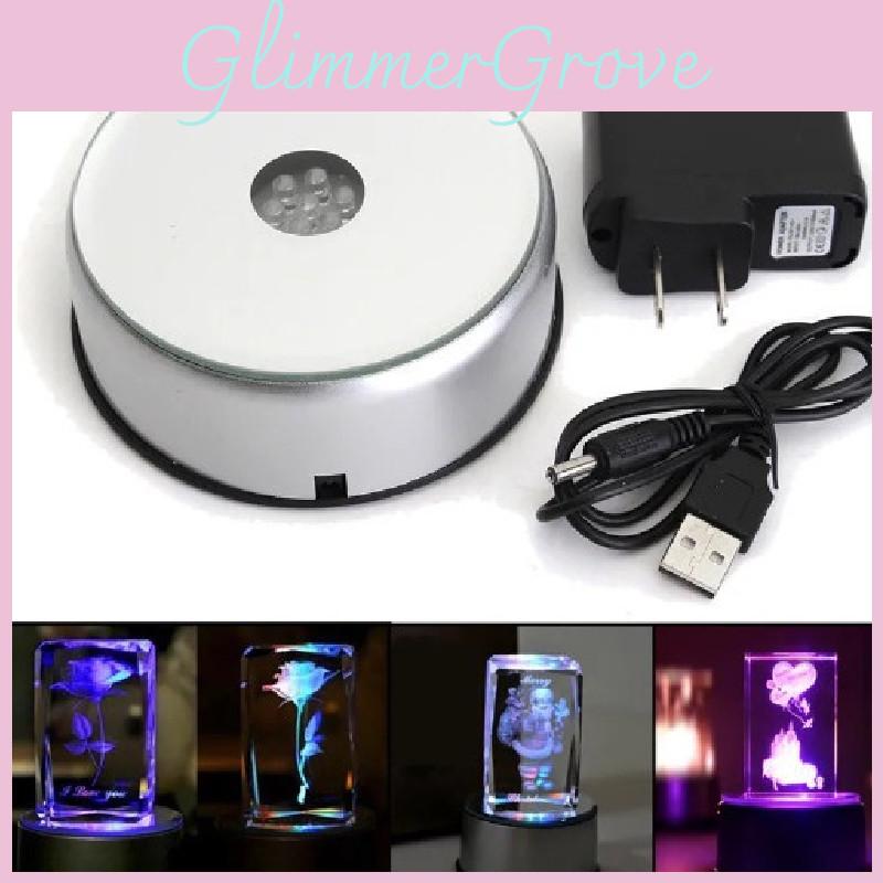 7 Led Round Colorful Rotating Crystal Light Base Electric Battery Display Stand