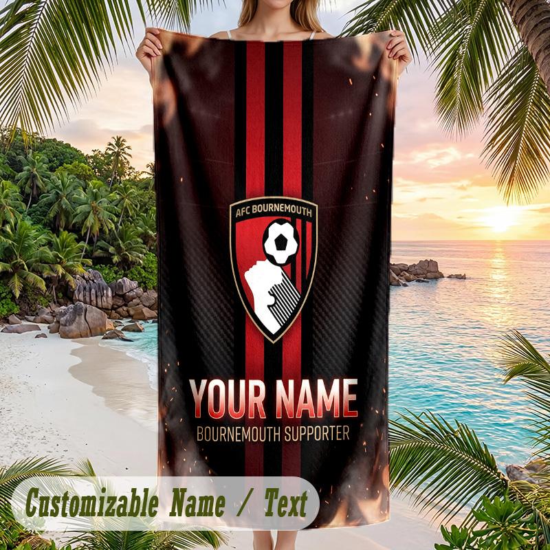 Beach Towel Bournemouth Football Print Custom Name Text Soft Towel for Swimming Pool
