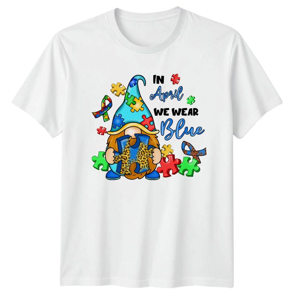 

Autism Awareness In April We Wear Blue Gnome Puzzle T-Shirt S