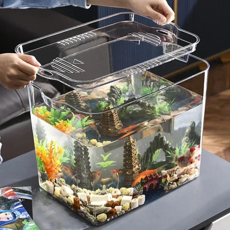 Transparent Square Fish Tank High Quality Plastic Goldfish Tank Aquarium Betta Fish Breeding Box Aquariums Table Decoration