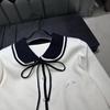 2025 Fall/Winter Color Block Doll Collar Bow Knit Cardigan & Skirt Set