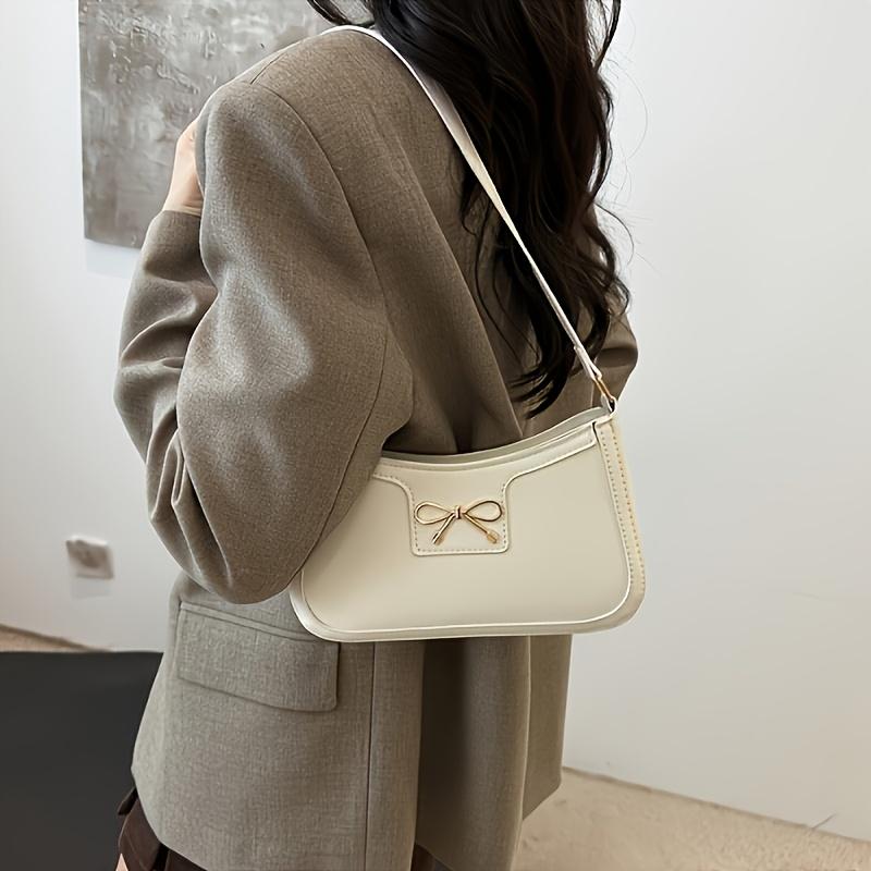 Solid Color Bowknot Shoulder Bag Elegant Compact Square Bag Suitable For Women Handbags Zipper Closure Fashion Underarm Bag