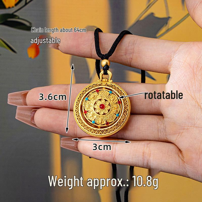 Vietnamese Sand Gold Rotatable Compass Pendant Necklace - Women's Versatile, Long-lasting Color Retention Jewelry with Eight Treasures Design
