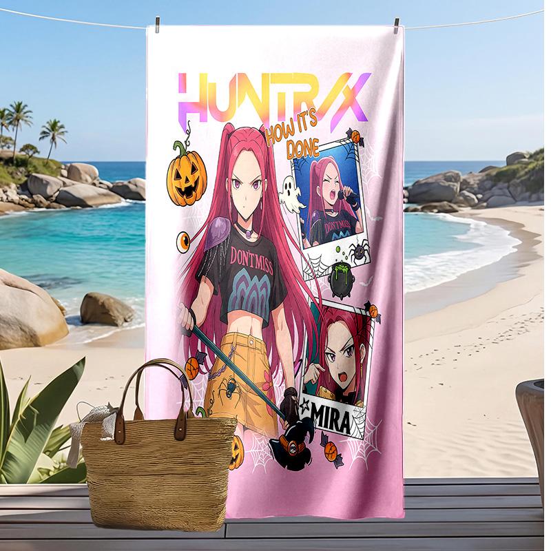 Asciugamano da Spiaggia Stampato Kpop Demon Hunters, Asciugamano Grande Assorbente ad Asciugatura Rapida per Estate e Attività all'Aperto in Acqua