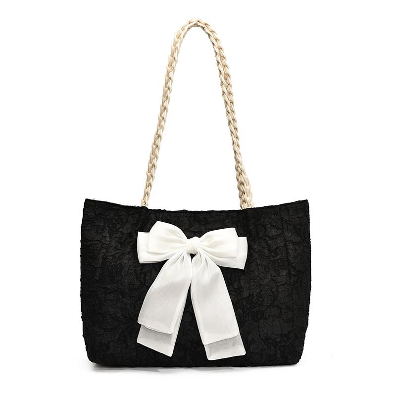 Microfiber Bow Fashi Tote Bags Solid Color Casual Large Capacity 2026  Women's Bags Design Versatile Women's Handbags