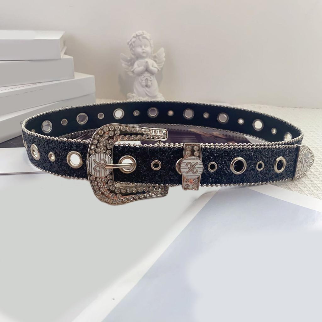 Rhinestones Buckle Belt Aesthetic Big Eyelet Belt Gothic Pants Belt Girl Waistband Female Western Sequined Waiststrap