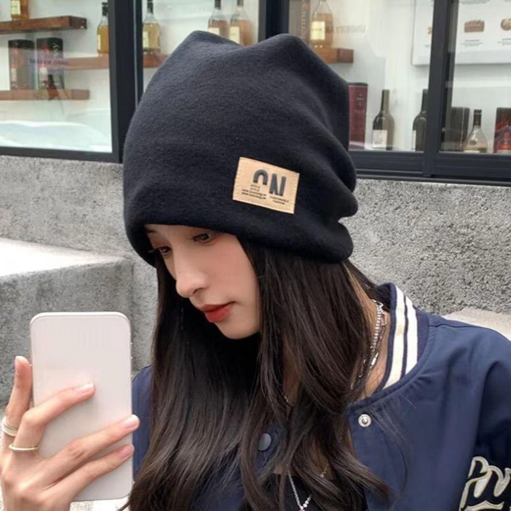 Korean Style Plush Beanies Hats Thickened Letter Pullover Hats Fleece Knit Beanies  Streetwear