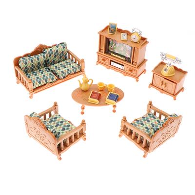 1:12 leļļu namiņa miniatūras pusdienu galdiņš krēsls dīvāns tējas galdiņš TV skapītis komplekts modelis leļļu mēbeles dekorācija mikro ainas rekvizīts rotaļlieta