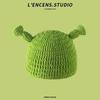 Cute Knitted Woolen Hat Unisex Warm Ear Protection Cartoon Green All-Match Cap Spring Autumn Winter Ideal For Men And Women