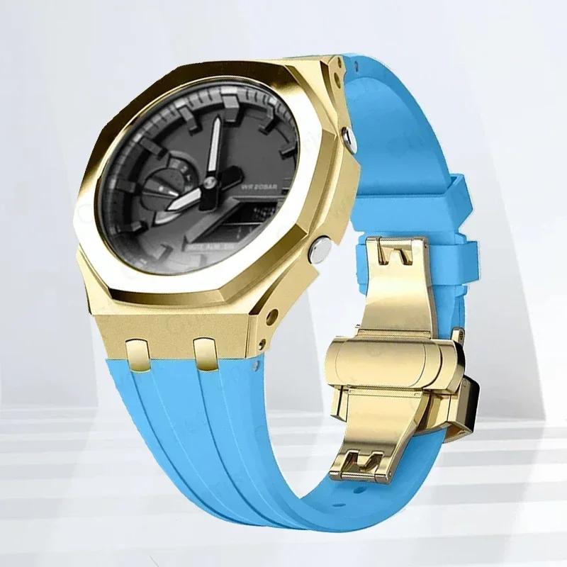 Mod-kit för Casioak GA2100 GA2110 Metallfodral Bezel Gummiarmband För Casioak GAB2100 2110 Modifieringssats Fodral Med Skruvkorrigering