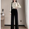 European Cotton Velvet Wide-Leg Pants for Women, Autumn, Winter, High Waist, Draped, Casual, Slim Fit, Straight-Leg Pants, Chenille Fleece-Lined