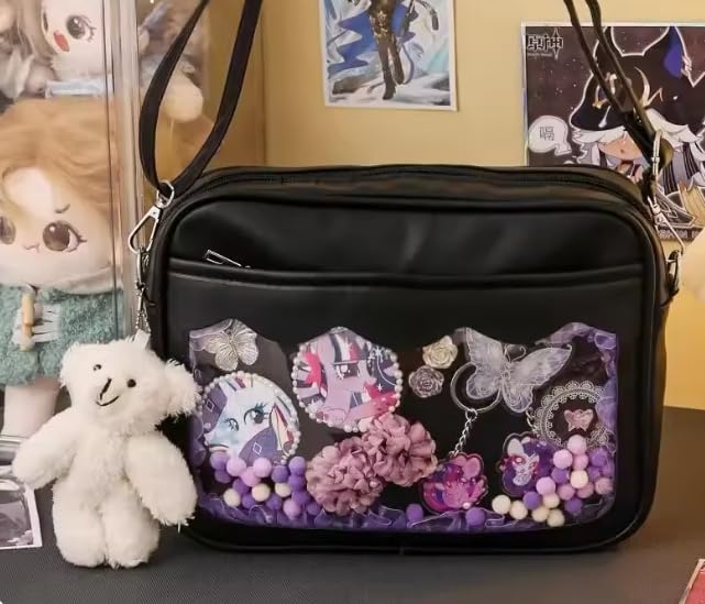 Oshikatsu Ita taška přes rameno s průhlednou kapsou odznaky a akrylový stojánek koncertní akce otaku aktivita oshikatsu černá mini taška přes rameno s