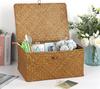 POPETPOP Suit Rattan Storage Basket with Lid, Seagrass Storage Basket, Rectangular Storage Basket, Bathroom Towel Basket, 26x16x10cm